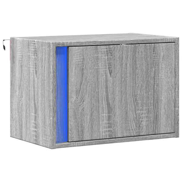 vidaXL V&auml;ggmonterat s&auml;ngbord med LED-lampor gr&aring; sonoma