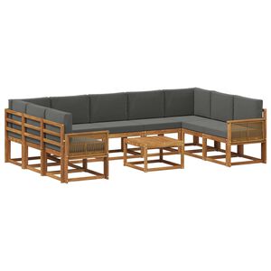 vidaXL Utomhussoffset 10 pcs Naturlig och Antracit Massivt Akaciatr&auml;
