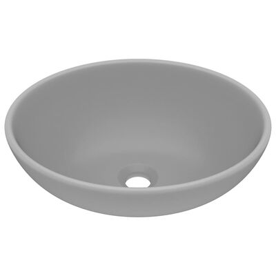 vidaXL Lyxigt ovalt handfat matt ljusgrå 40x33 cm keramik