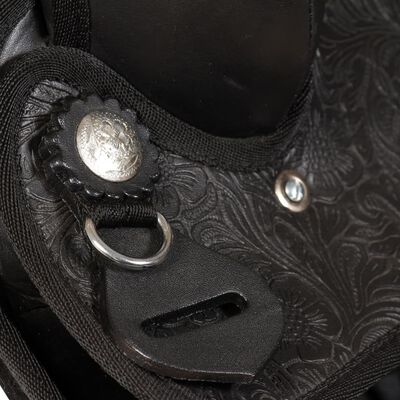 vidaXL Westernsadel träns&halsband äkta läder 15" svart