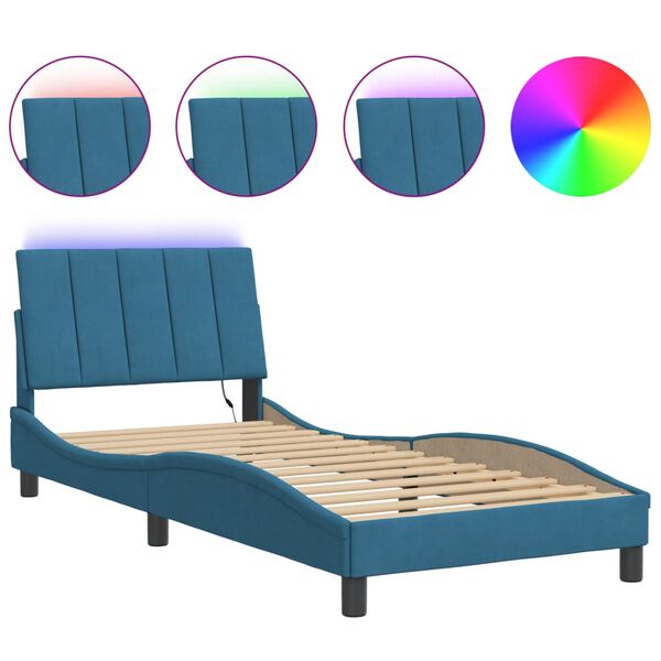 vidaXL Bed Frame with LED without Mattress "Hanko" Blue 90x190 cm Velvet