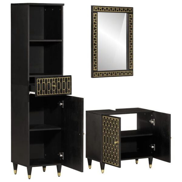 vidaXL Badrumsmöbler 3 delar massivt mangoträ