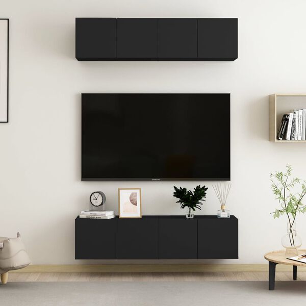 vidaXL Tv-b&auml;nk set 4 st svart 60x30x30 cm konstruerat tr&auml;