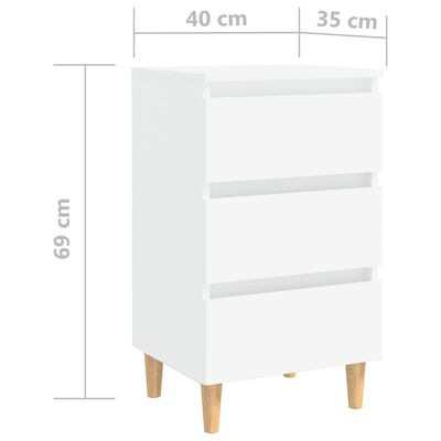 vidaXL Sängbord med ben i massivt trä vit 40x35x69 cm