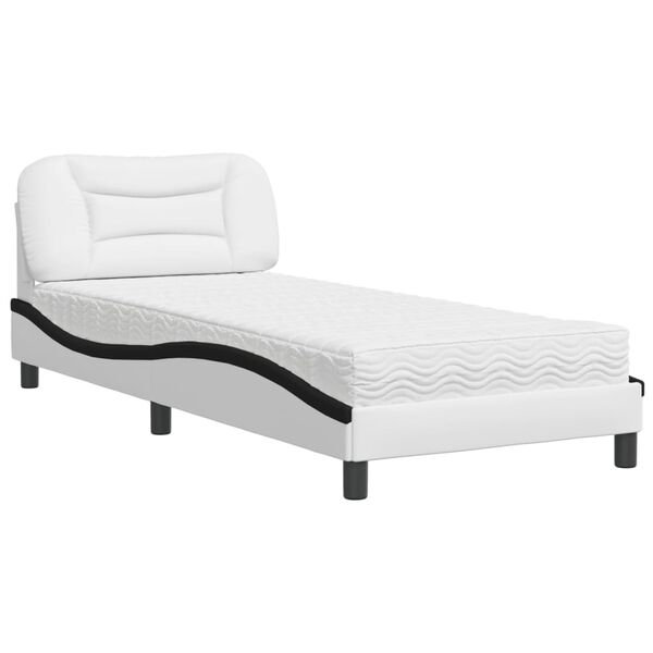 vidaXL Bed with Mattress "Hvar" White and Black 90x190 cm Faux Leather