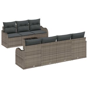 vidaXL Tr&auml;dg&aring;rdsoffset 8 pcs Gr&aring; Poly Rattan och St&aring;l och Glas