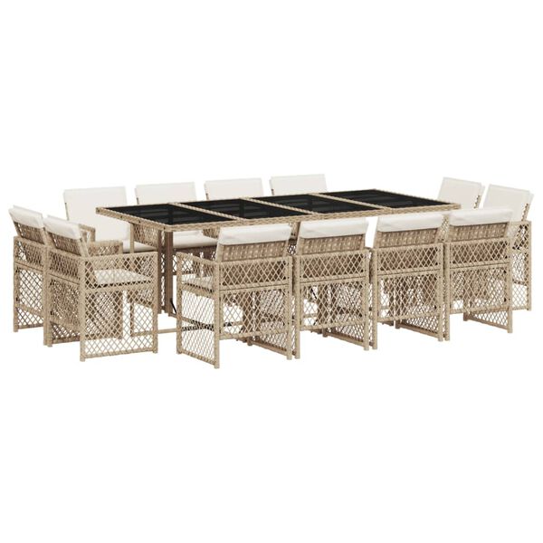 vidaXL Matgrupp f&ouml;r tr&auml;dg&aring;rden med dynor 13 delar beige konstrotting