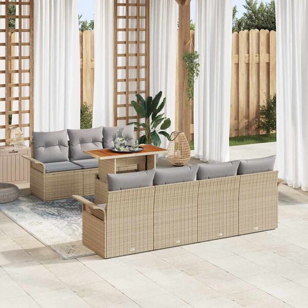 vidaXL Tr&auml;dg&aring;rdsoffset med lagring 8 pcs Beige Poly rattan