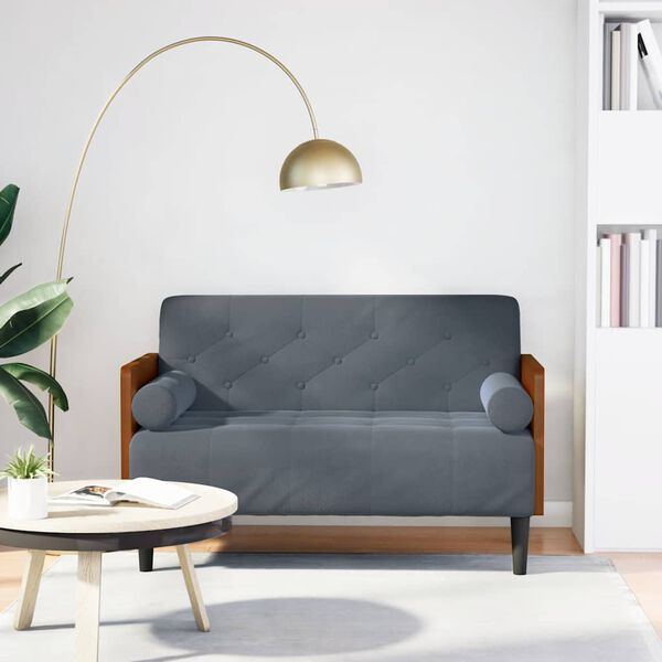 vidaXL Loveseat soffa med dynor m&ouml;rkgr&aring; 110 cm sammet
