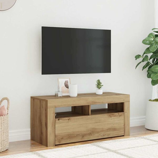 vidaXL TV-b&auml;nk med LED-lampor artisan ek 90x35x40 cm konstruerat tr&auml;