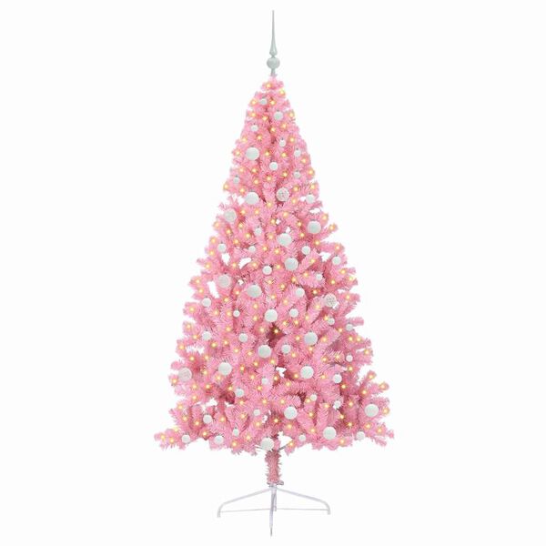 vidaXL Konstgjord Förbelyst Julgran med 300 LED-lampor Rosa 180 cm PVC