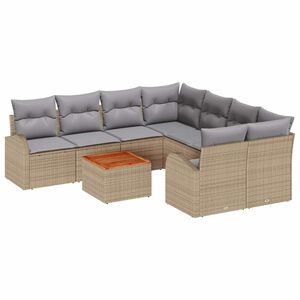vidaXL Tr&auml;dg&aring;rdsoffset med kudde 9 pcs Beige konstrotting