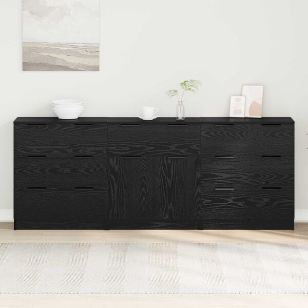 vidaXL Sideboard 3 pcs Svart Ek 181 x 30 x 70 cm Konstruerat tr&auml;