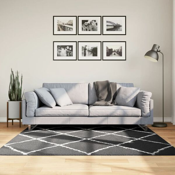 vidaXL Ryamatta PAMPLONA l&aring;ng lugg modern svart & gr&auml;ddvit 160x160 cm