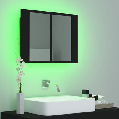 vidaXL Spegelskåp med LED svart 60x12x45 cm akryl