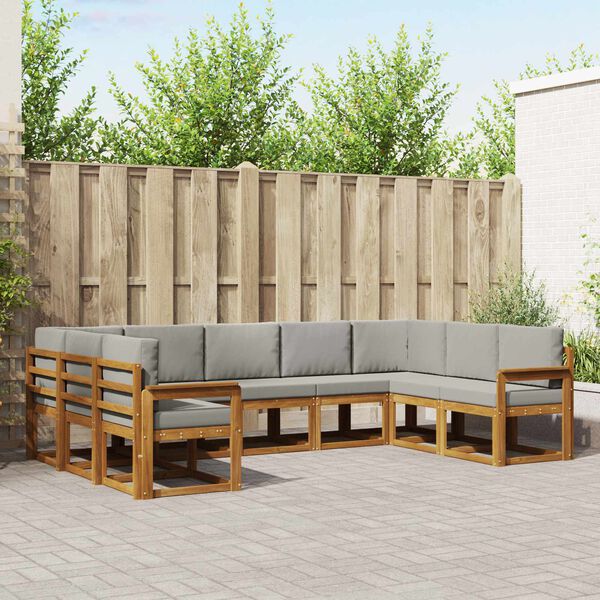 vidaXL Utomhussoffset med kudde 9 pcs Naturlig och Ljus Gr&aring;