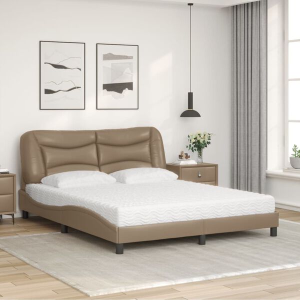 vidaXL Bed with Mattress "Hvar" Cappuccino 160x200 cm Faux Leather