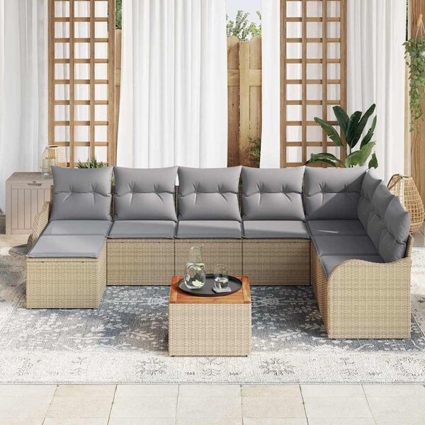 vidaXL Tr&auml;dg&aring;rdsoffset 9 pcs Beige Poly rattan