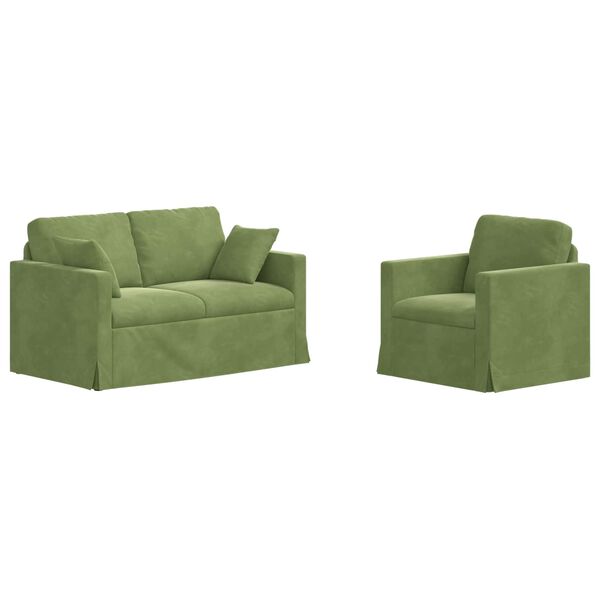 vidaXL Soffa 2 pcs Ljusgr&ouml;n 138 x 78 x 80 cm Sammet