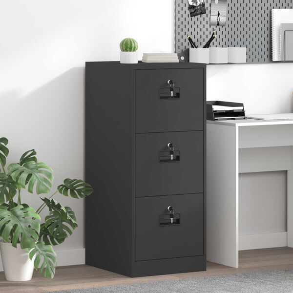 vidaXL Arkivk&aring;p med l&aring;da Svart 44 x 50 x 106.5 cm Kallvalsat St&aring;l