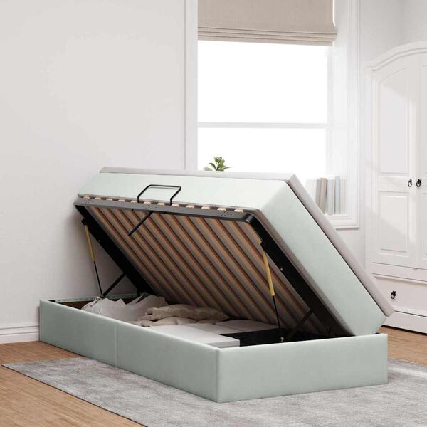 vidaXL F&ouml;rvaringss&auml;ng med madrass Ljusgr&aring; 90 x 200 cm Sammet