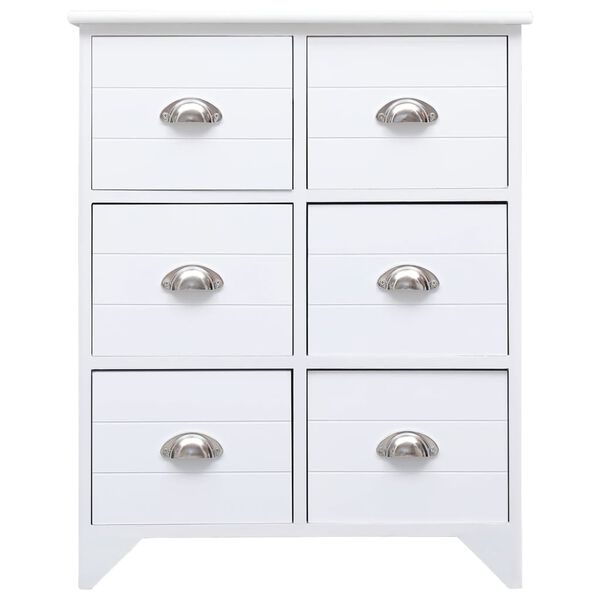 vidaXL Byrå med 6 lådor vit 60x30x75 cm paulownia