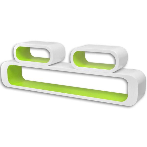 vidaXL 3 Flytande v&auml;gghyllor i MDF rundad kubform vit/gr&ouml;n