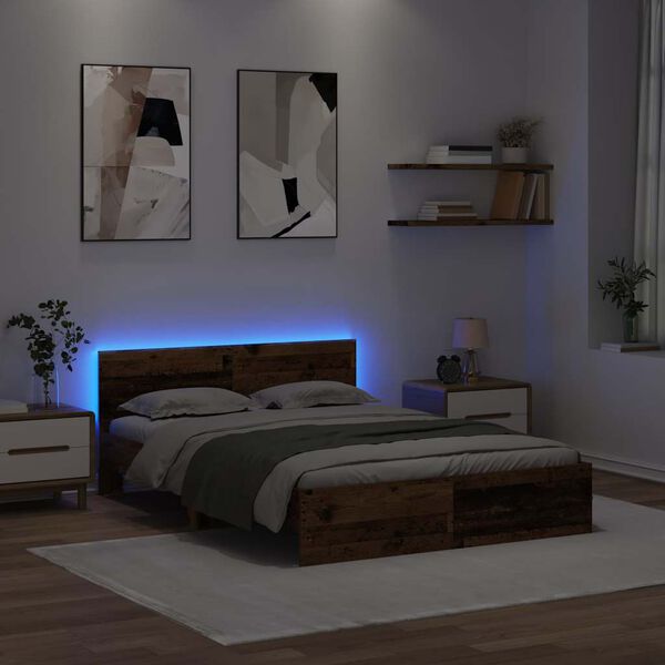 vidaXL S&auml;ngram med huvudgavel Gammalt tr&auml; 160 x 200 cm Konstruerat tr&auml;