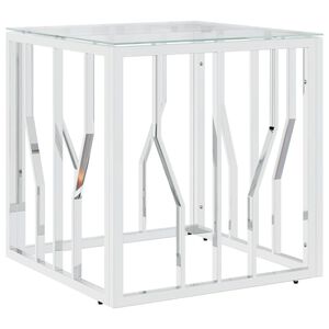 vidaXL Soffbord silver 50x50x50 cm rostfritt st&aring;l och glas