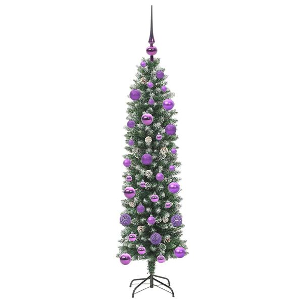 vidaXL Konstgjort smalt jultr&auml;d med 150 LED-lampor Gr&ouml;n och Vit 120 cm