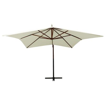 vidaXL Frihängande parasoll med trästång 300 cm sandvit