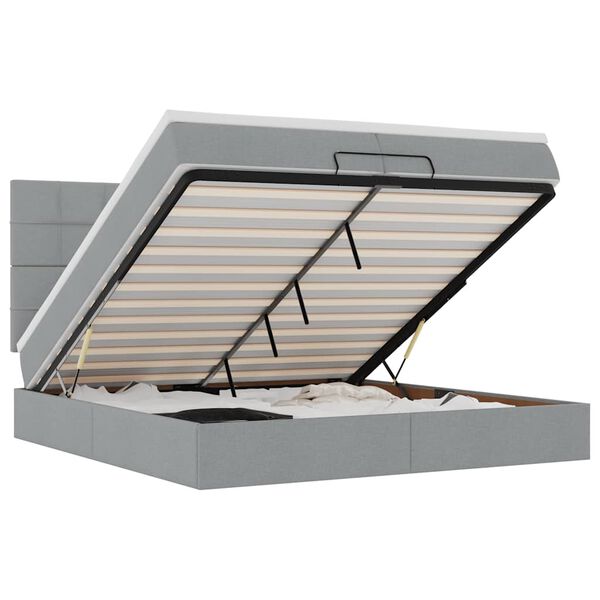 vidaXL Ottoman s&auml;ngram med madrasser ljusgr&aring; 200x200 cm tyg