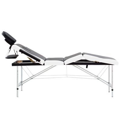 vidaXL Hopfällbar massagebänk 4 sektioner aluminium svart och vit