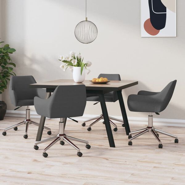 vidaXL Snurrbara matstolar 4 st m&ouml;rkgr&aring; tyg