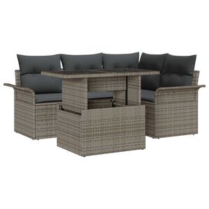 vidaXL Tr&auml;dg&aring;rdsoffset med kudde med lagring 5 pcs Gr&aring; Poly rattan