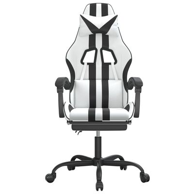 vidaXL Snurrbar gamingstol med fotstöd vit och svart konstläder