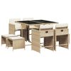 vidaXL Matgrupp f&ouml;r tr&auml;dg&aring;rden med dynor 9 delar beige konstrotting