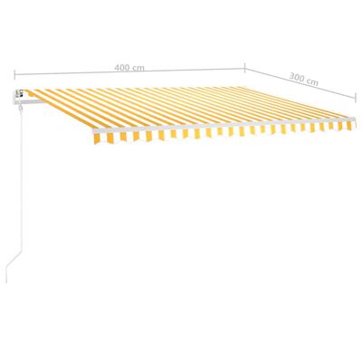 vidaXL Markis med stolpar manuellt infällbar 4x3 m gul och vit