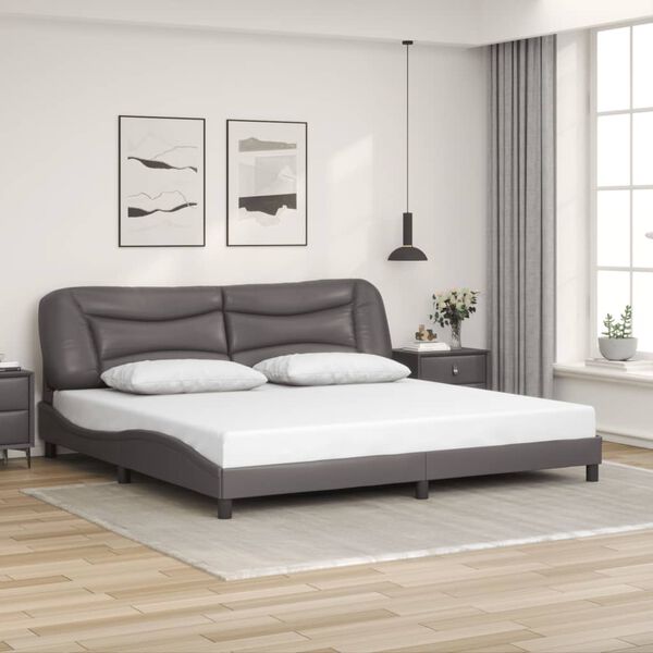 vidaXL Bed Frame with LED without Mattress "Hvar" Grey 200x200 cm