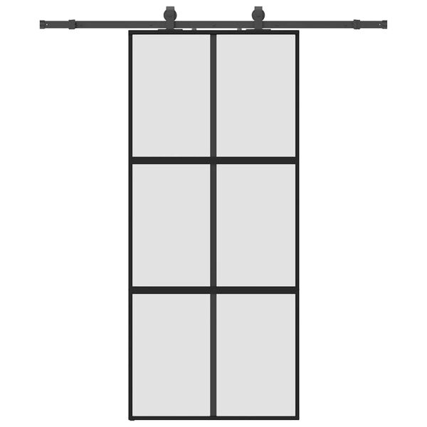 vidaXL Skjutdörr med beslagssats svart 90x205 cm härdat glas