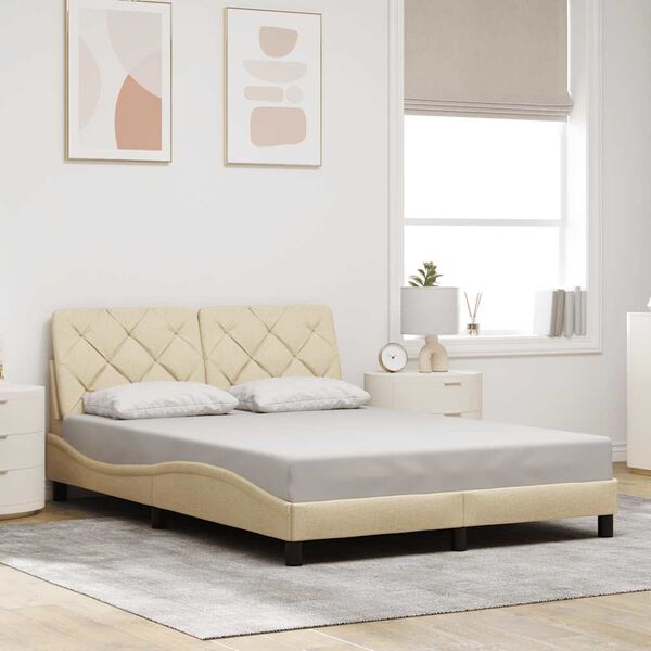 vidaXL Bed Frame with LED without Mattress Cream 120x200 cm Fabric