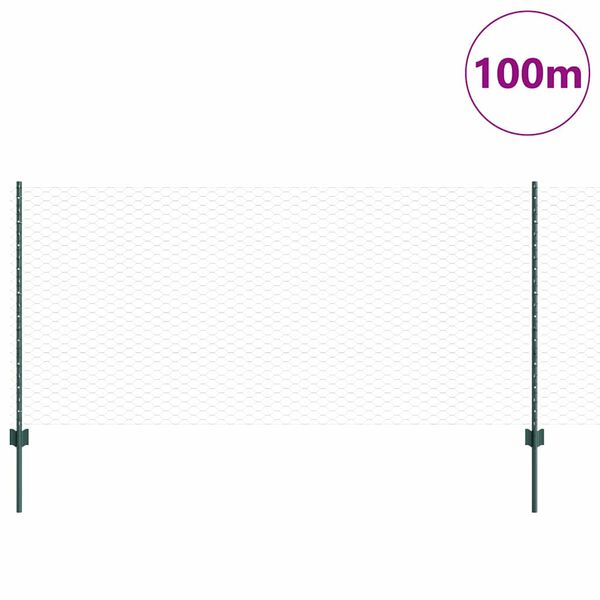 vidaXL St&auml;ngsel med stolpe Gr&ouml;n 1 x 100 m St&aring;l och PVC