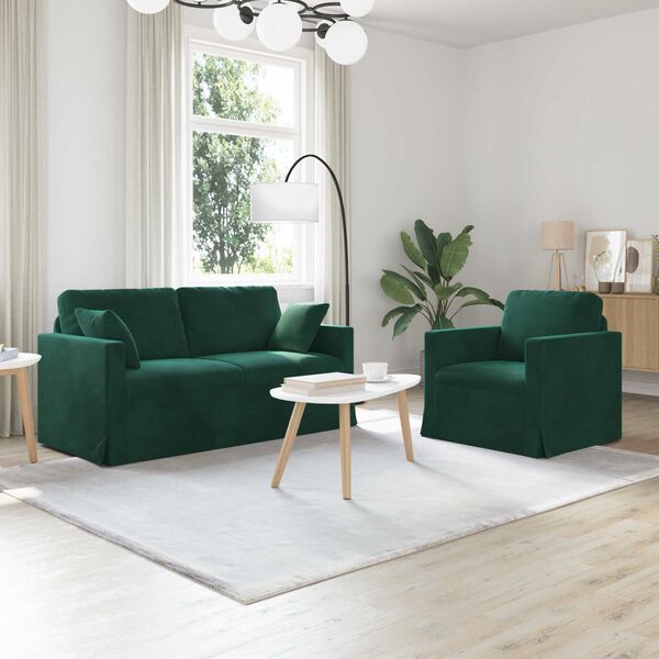 vidaXL Soffa 2 pcs M&ouml;rkgr&ouml;n 158 x 78 x 80 cm Sammet