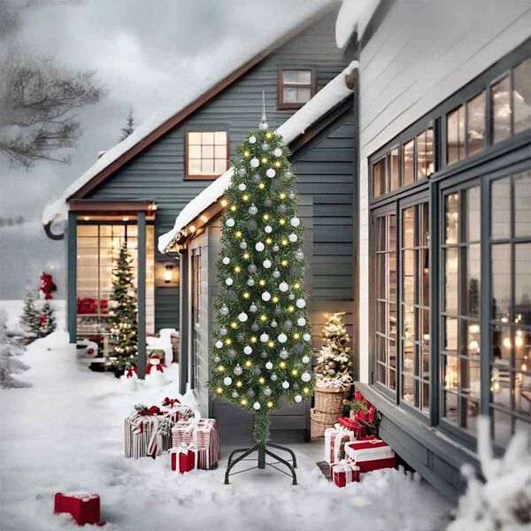 vidaXL Konstgjord julgran Gr&ouml;n 240 cm PVC och st&aring;l och plast