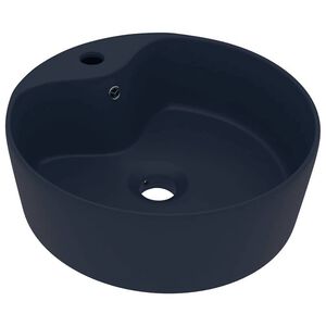vidaXL Handfat med br&auml;ddavlopp matt m&ouml;rkbl&aring; 36x13 cm keramik