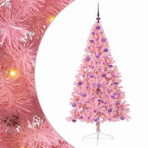 vidaXL Konstgjord F&ouml;rbelyst Julgran med 300 LED-lampor Rosa 180 cm PVC