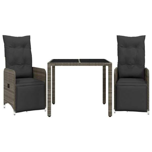 vidaXL Caf&eacute;set med dynor 3 delar konstrotting gr&aring;