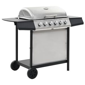 vidaXL Gasolgrill med 6 grillzoner rostfritt st&aring;l silver