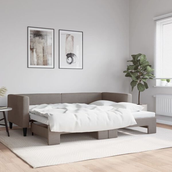 vidaXL Dagb&auml;dd utdragbar taupe 90x200 cm tyg