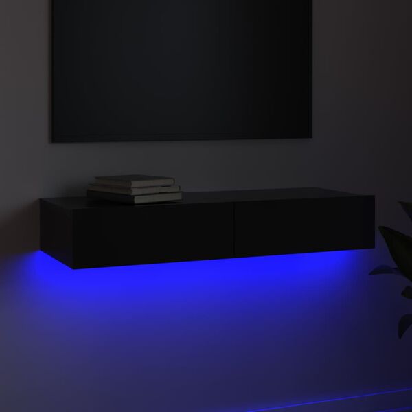 vidaXL TV-b&auml;nk med LED-belysning svart h&ouml;gglans 90x35x15,5 cm